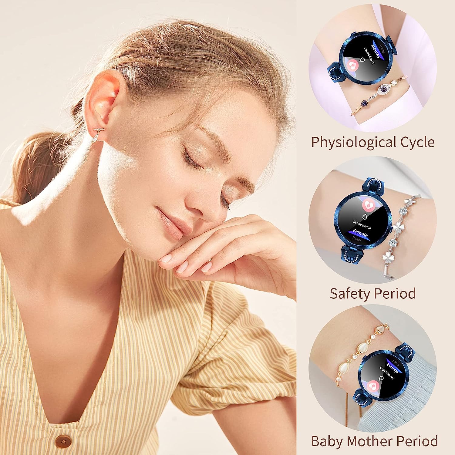 Yihou Women Smart Watch for Android iOS Phone Fitness Tracker Waterproof Activity Tracker Pedometer Step Calories Counter Sleep Tracker Exercise Sport Luxury Fashion Lady Smartwatch Gold Silver Blue - Image 7